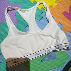 PINK Victoria's Secret White Sports Bra with Logo Band